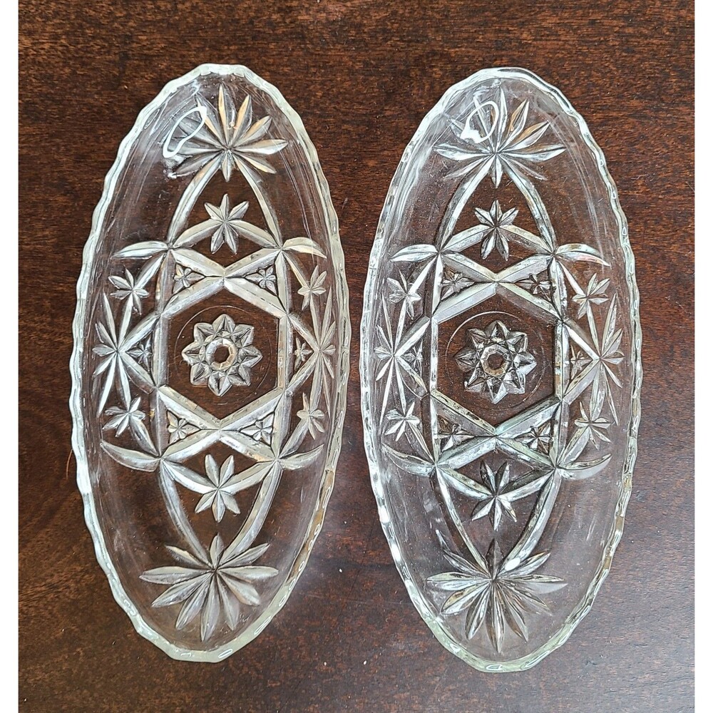 EAPC Oval Relish Dish Set of 2 Anchor Hocking VTG Glass 8.5x4" Star MCM
